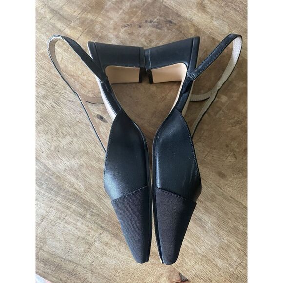 Elegant Black Leather Slingback Block Heel Pumps Square Toe Size 8.5 Classic - Picture 9 of 9